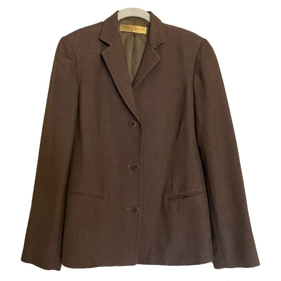 Donna Karan Brown Linen Skirt Suit Set Size 8 - Picture 2 of 16